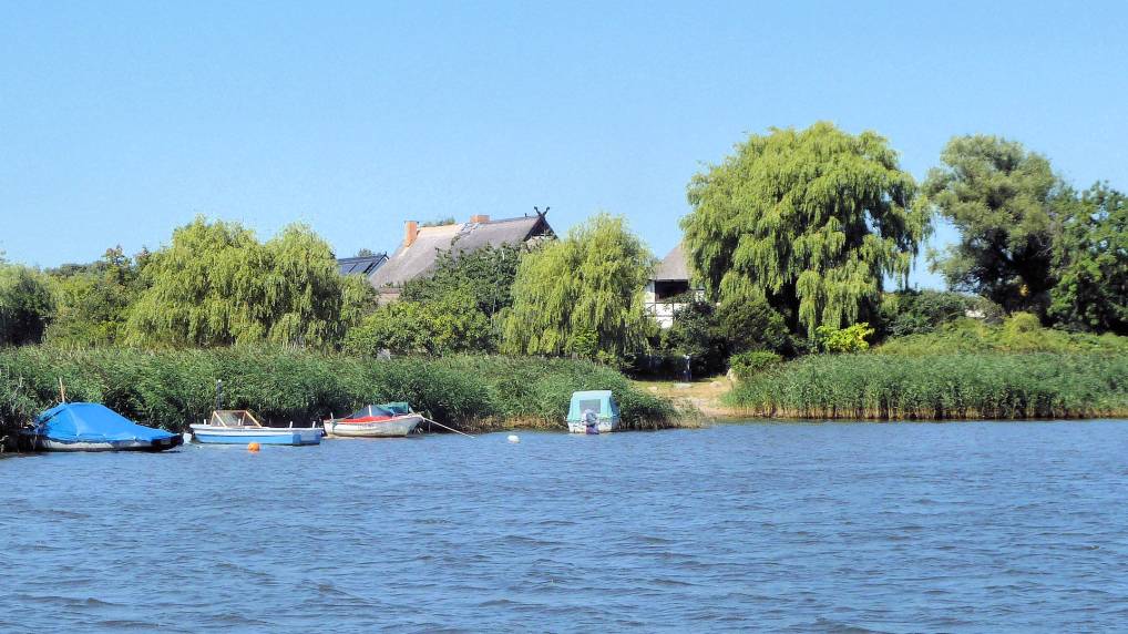 Reetgedeckte Huser am Ufer der Unterwarnow Rostock Gross Klein